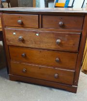 A 1.01m Victorian mahogany chest of two short and three long drawers, set on bracket feet - top