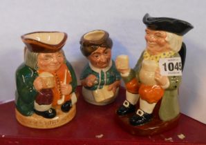 Three Royal Doulton small Toby jugs comprising 'The Librarian' (D6715, 1983), 'Honest Measure' (