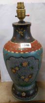 A Chinese pottery vase with faux cloisonné decoration and later conversion to table lamp