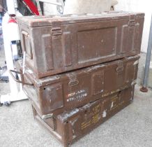 Three vintage metal ammunition crates