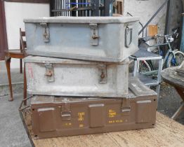 A pair of WWII metal ammunition crates - sold with a later similar