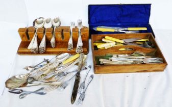 A box containing a quantity of silver plated and other cutlery - various patterns