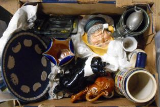 A box containing a quantity of ceramics and other collectable items including small Doulton