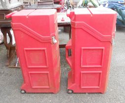 Two red plastic 'Nomad' style travelling trade display cases