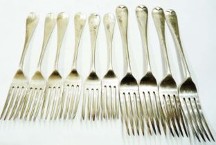 A set of four silver dinner forks - London 1893 - sold with a set of six silver dessert forks -