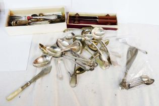 A quantity of boxed and loose assorted silver plated cutlery - sold with three silver coffee