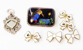 A vintage marked 'silver' butterfly wing decorated brooch, depicting a kingfisher - sold with a