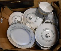 A box containing a quantity of Wedgwood bone china tableware decorated in the 'Boleyn' pattern