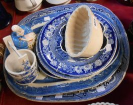 A quantity of ceramics including 19th Century blue and white transfer printed meat plates, plates,