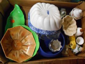 A box containing a quantity of ceramics including Doulton Burslem blue and white bowl, etc.