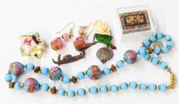 A vintage Murano glass bead necklace and pair of drop earrings - sold with other assorted jewellery