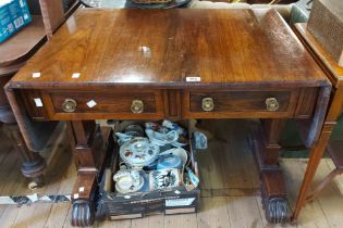 An 87cm 19th Century rosewood sofa table with two frieze drawers, set on flanking standard ends with