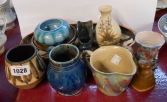 A quantity of studio pottery including Stuart Bass dish (a/f), Buckfast Abbey pin dish, etc.