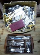 A box containing a quantity of assorted silver plated and other cutlery