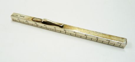 A silver telescopic 12"/30cm ruler with pocket clip - Birmingham 1930 - bearing Prov Patent No.