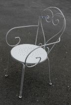 A white painted metal framed garden chair