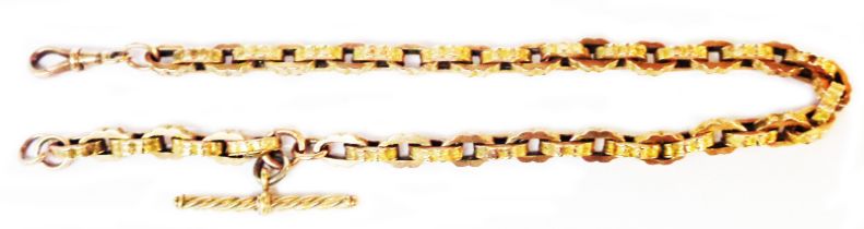 A marked 9c fancy-link watch chain with T-bar and one of two lobster clasps