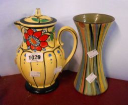 An Art Deco Ditmar-Urbach Czechoslovakia hot water jug - sold with a Torquay pottery vase - a/f