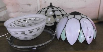 A 1930's hanging lightshade with opaque cased and flash-cut glass bowl and a chrome plated frame -