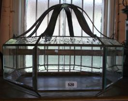 A large octagonal glass ceiling light with metal frame and internal electrolier - a/f