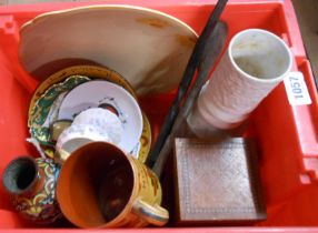 A crate containing a quantity of ceramics and other collectable items including Aller Vale