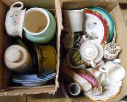 Two boxes containing a quantity of assorted ceramics including commemorative ware plates, etc.