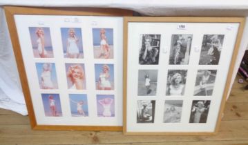 Marilyn Monroe: two framed sets of standard size photographic prints, one containing a selection