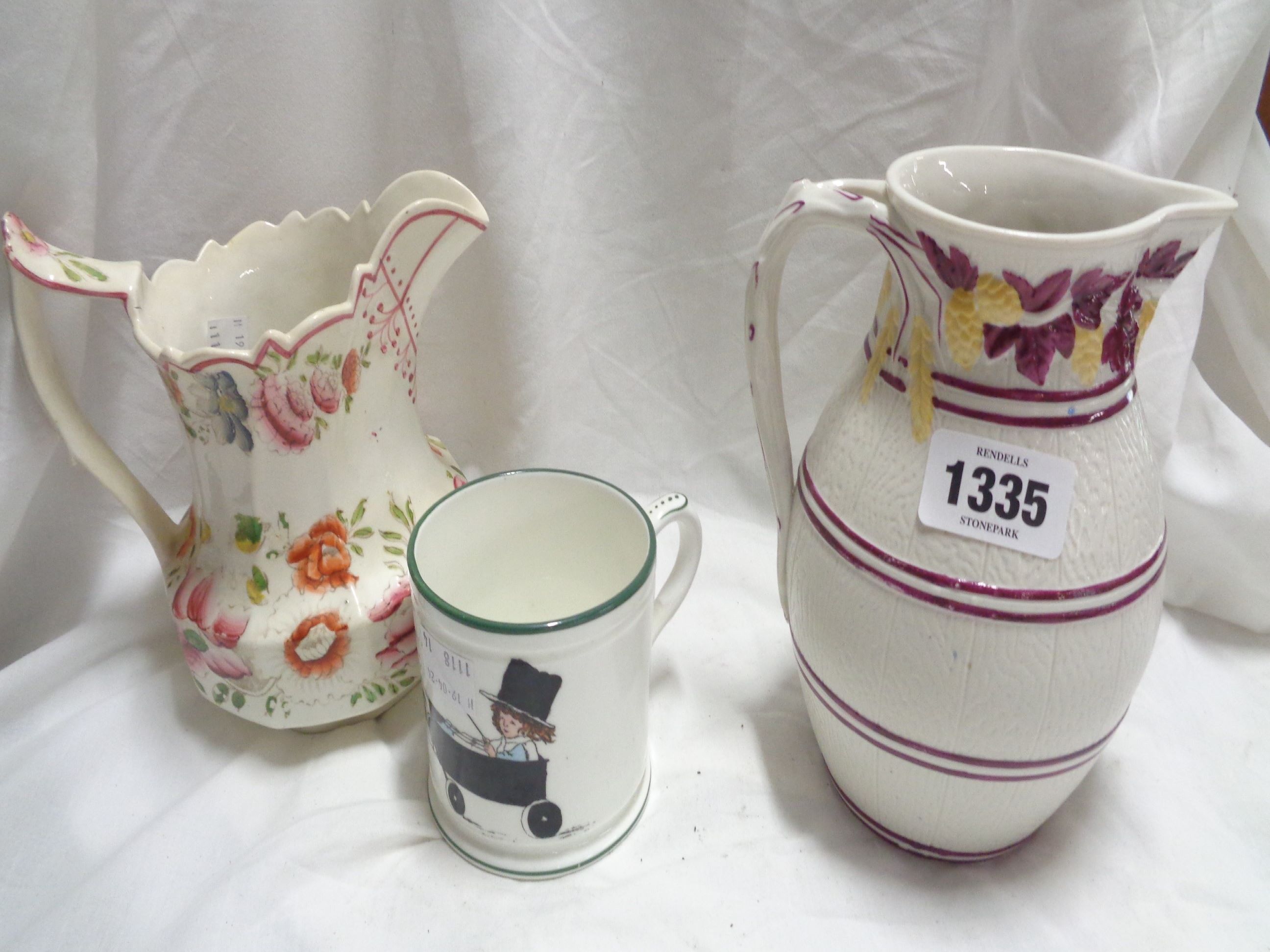 An early 20th Century Hammersley bone china mug with transfer printed decoration, depicting a