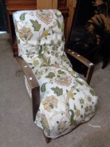 A 1930's part show frame easy chair with upholstered seat - sold with another similar