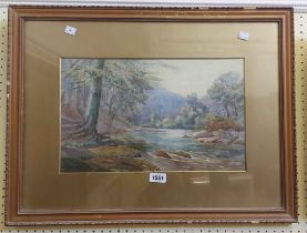 †J.A.A. Brown: a gilt framed and slipped watercolour entitled 'On the Teign, Devon' - signed and