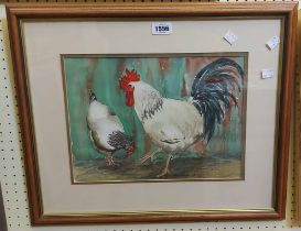 Susanna Lim Lance: a framed watercolour study depicting a pair of Light Sussex chickens - signed and