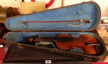 An early 20th Century quarter size violin bearing copy Stradivarius label - for restoration