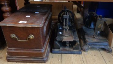 Three antique sewing machines including a Wheller & Wilson, an Atlas 'Polly' and one other in case
