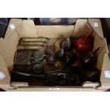 A box containing quantity various vintage oil cans