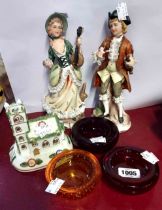 A small quantity of ceramics including Coalport 'Village Church' pastille burner, three