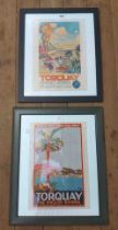 Two framed vintage Torquay GWR pictorial promotional posters - both 42cm X 29.5cm