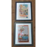 Two framed vintage Torquay GWR pictorial promotional posters - both 42cm X 29.5cm