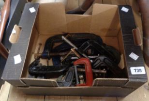 A box containing a quantity of vintage G-clamps