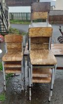 Eight vintage tubular metal framed school chairs with plywood backs and seats - sold with another