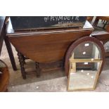 An 86cm vintage oak gateleg table, set on barley twist supports - sold with a gilt framed oblong