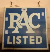 A vintage wooden RAC Listed hanging sign