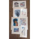 A selection of unframed mounted late Japanese coloured prints - various artists and subject