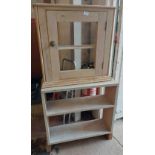 A pine open bookcase- sold with a similar cupboard (no glass)