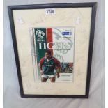 Leicester Tigers rugby club: a framed presentation match programme for April 16th, 2004 - with