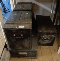 Three black painted wooden tool chests