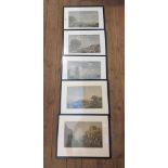 Five matching framed old coloured prints, all depicting an Eastern river and town scenes