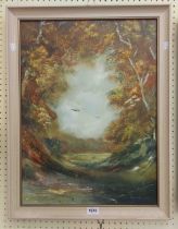 Don Blizzard: a framed oil on board, depicting an autumnal landscape - signed and inscribed