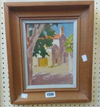 William Warden: a pine framed acrylic on hardboard - bearing artist's studio label verso and