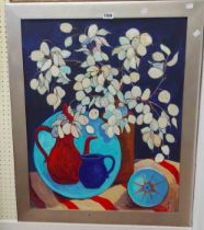 Julia Gibson (Dartmouth artist): a silvered wood framed acrylic on board still life with honesty