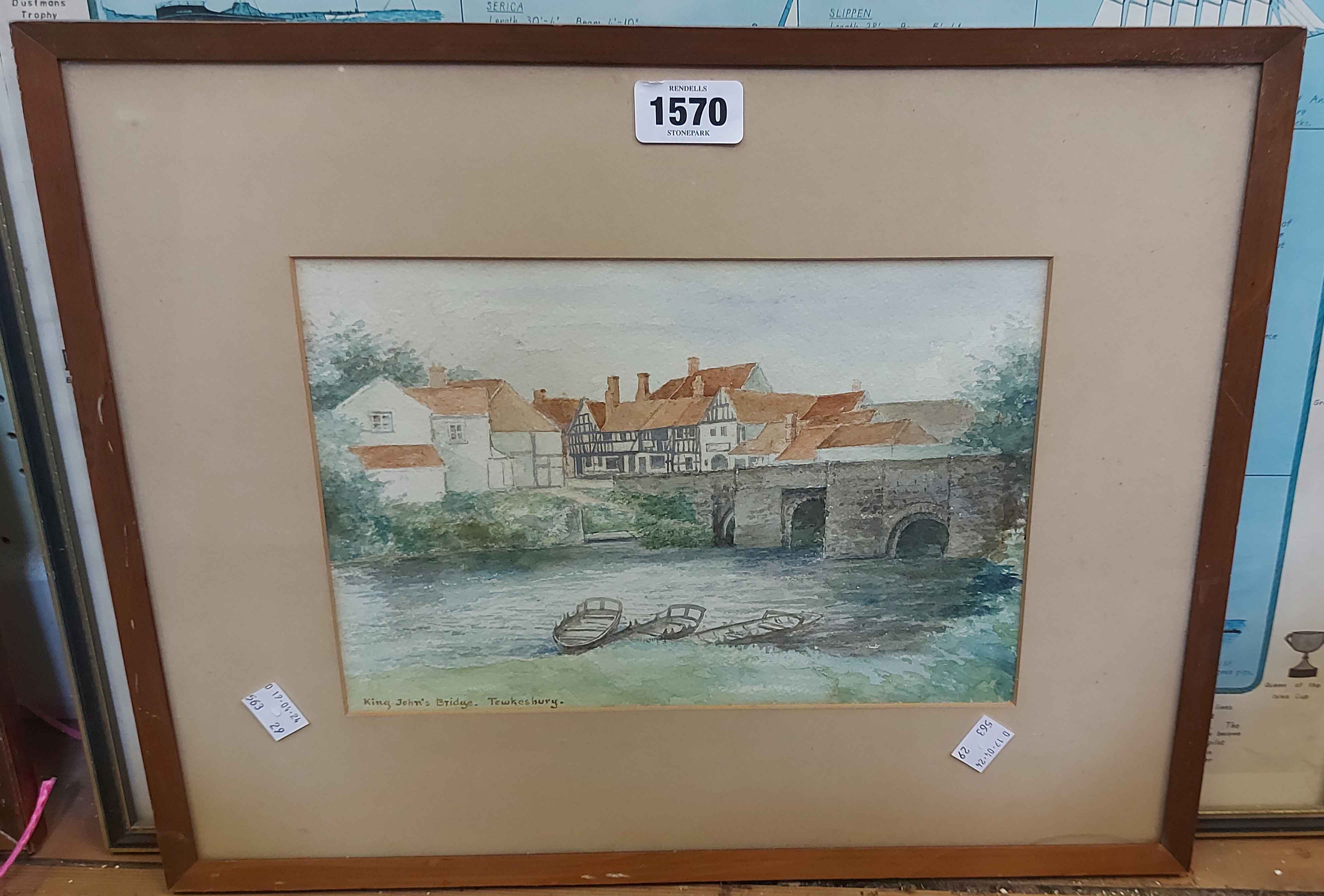 Henry Powell: a framed watercolour entitled 'King John's Bridge, Tewkesbury' - details verso -